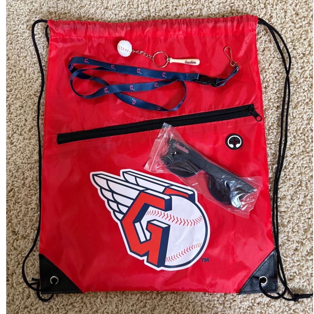 Cleveland Guardians MLB Fan Bundle Drawstring Bag Lanyard Sunglasses Keychain